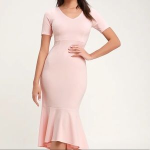 Lulus Blush Pink Trumpet Hem Bodycon Midi Dress